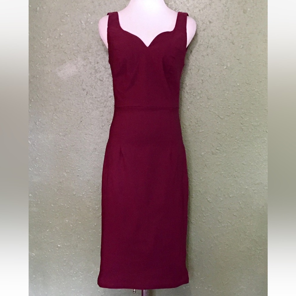 NWT-Grace Karin Deep Red Wine Deep V Pencil Dress - Picture 2 of 9